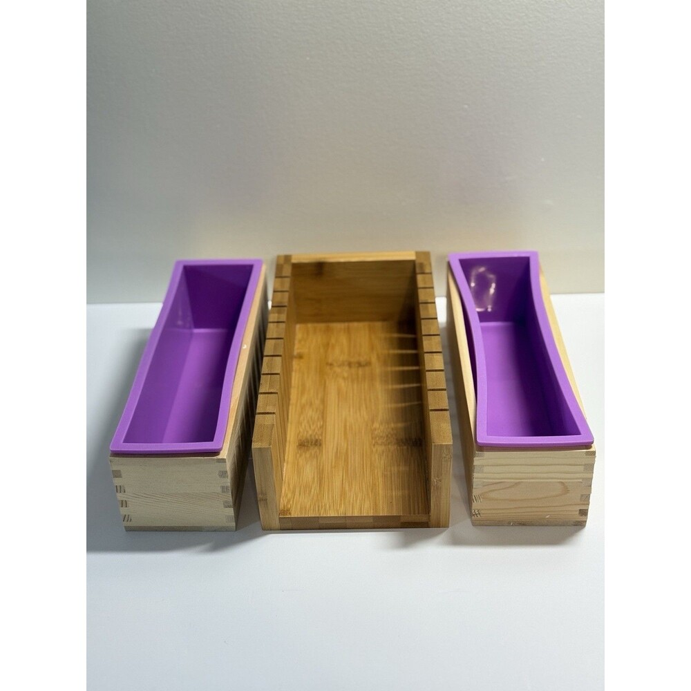 2 Flexible Rectangular Soap Silicone Loaf Mold Wood Box for Soap Making w/cutter